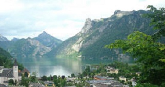Ebensee with Traunsee in summer sun in Austria